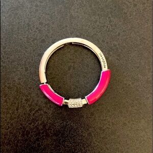 Vintage Lia Sophia Stretch Bangle, Pink  Enamel,Rhinestones and Gold Tone